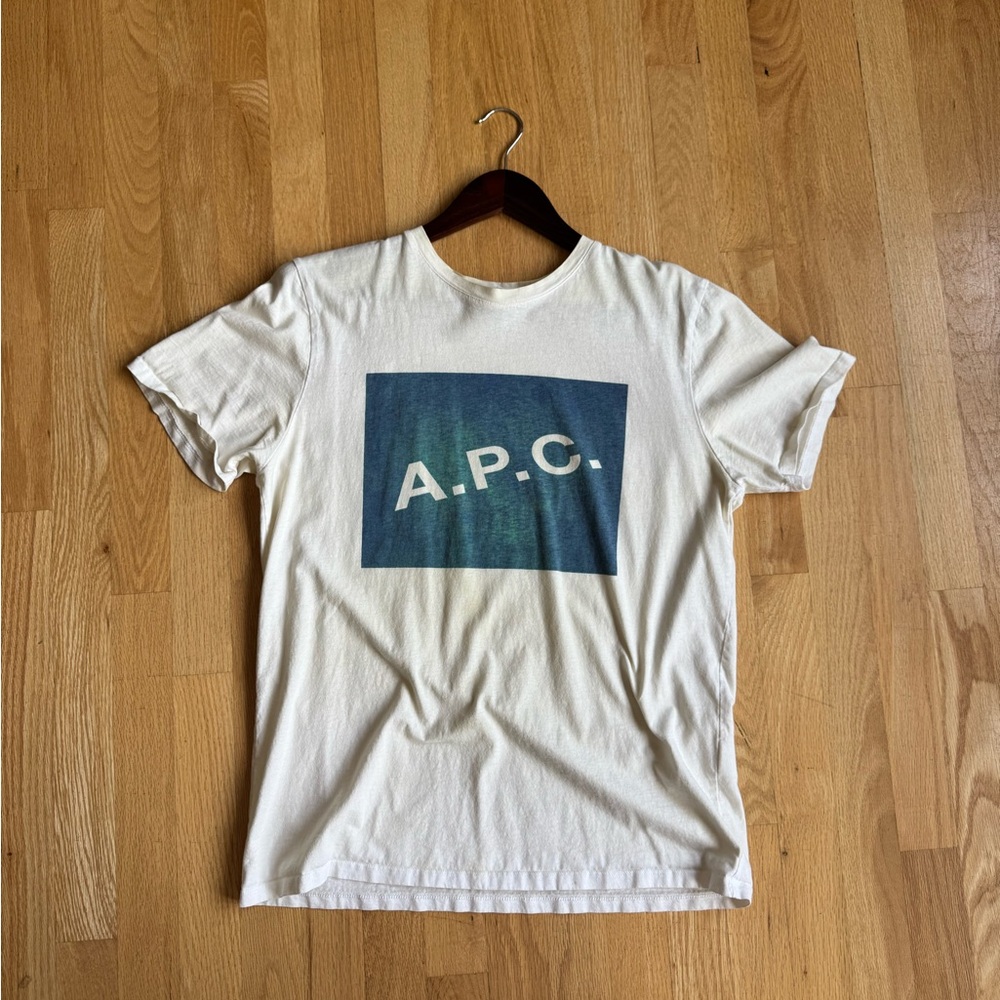 A.P.C. White and Blue Logo T-Shirt